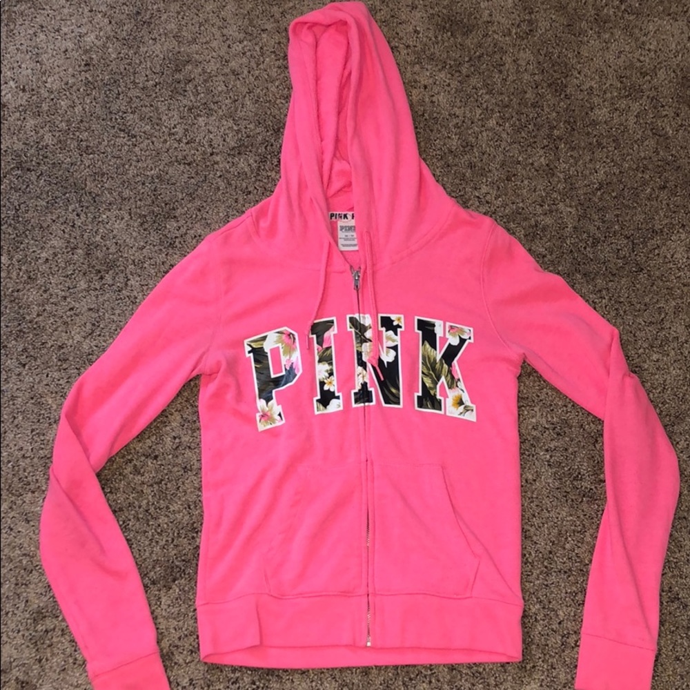 VS PINK zip up floral hoodie